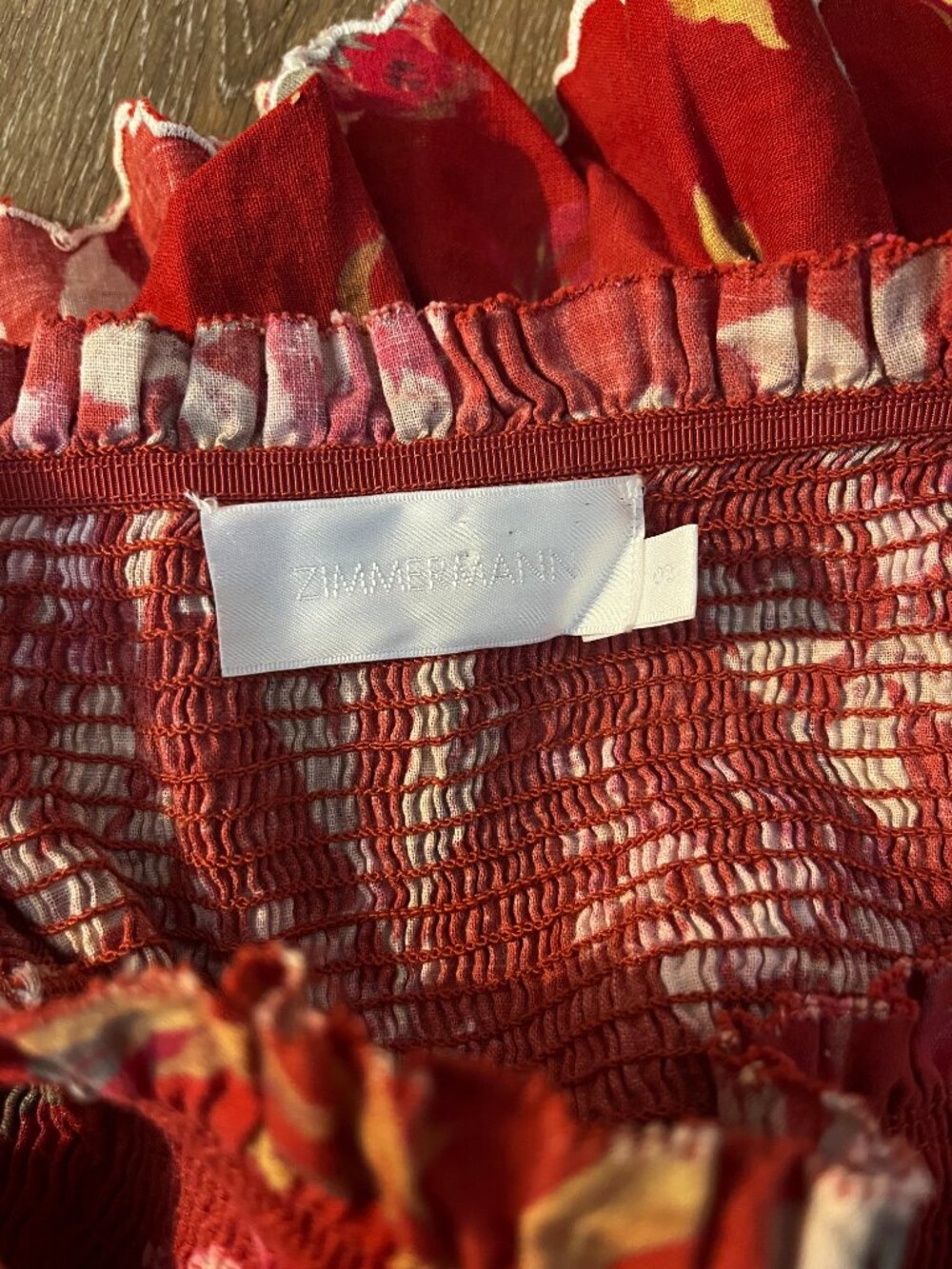 NWOT ZIMMERMANN Linen Corsair Shirred Flutter Mini Dress 3 US 10 Red Floral - Picture 7 of 11